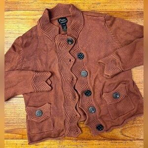 Vintage Pure Handknit Cotton Rust Enlarged Button Cardigan / L/XL